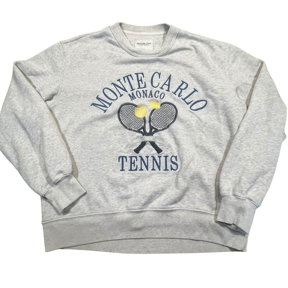 Abercrombie & Fitch Monte Carlo Monaco Tennis Sweatshirt Gray Women Small